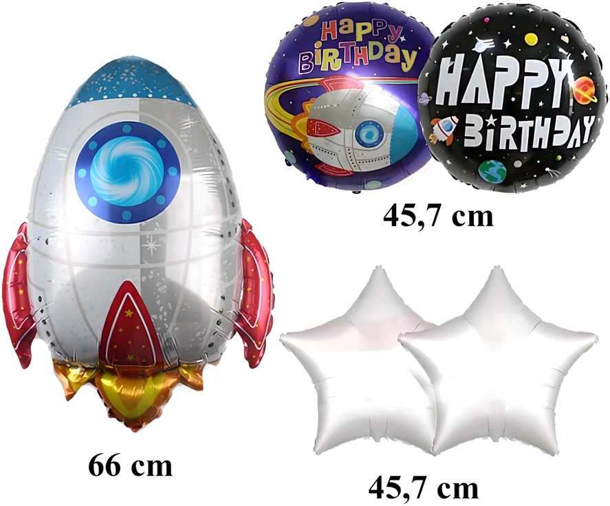Zestaw Rinkinys 5 kosminės raketos gimtadienio folijos balionų rinkinys