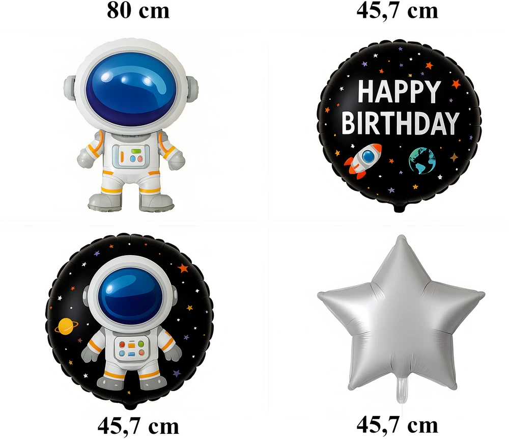Zestaw Rinkinys 5 kosminių astronauto žvaigždžių gimtadienio folijos balionų rinkinys