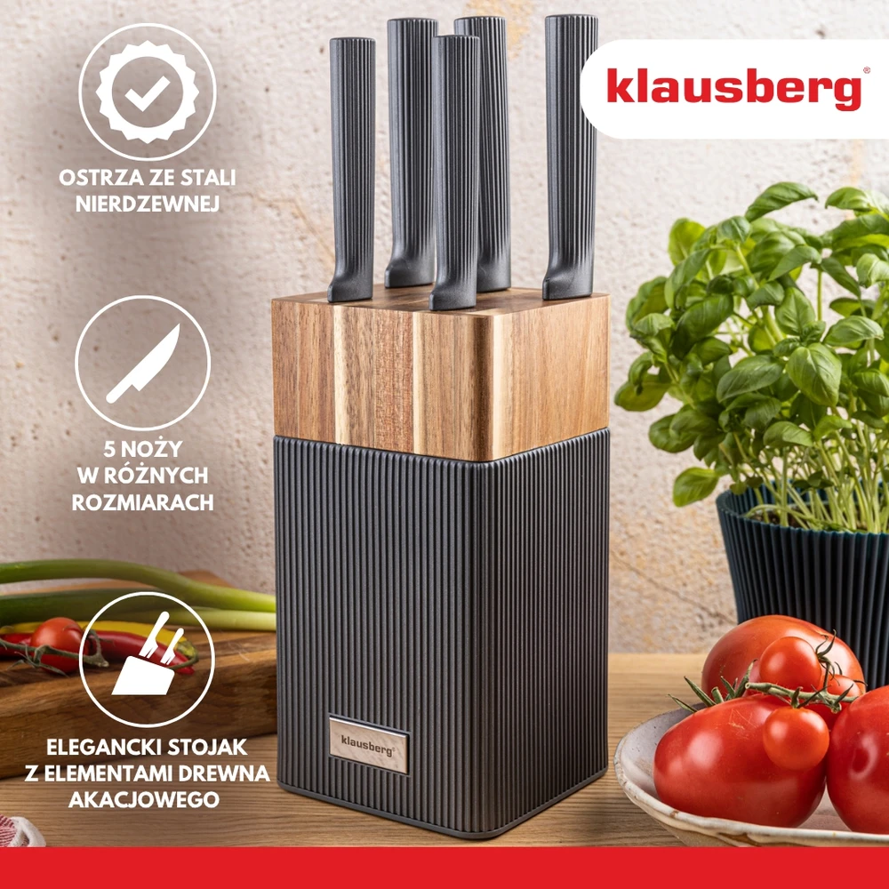 Rinkinys 6 dalių peilių rinkinys su akacijos blokeliu, nerūdijančio plieno, Klausberg, kb-7982