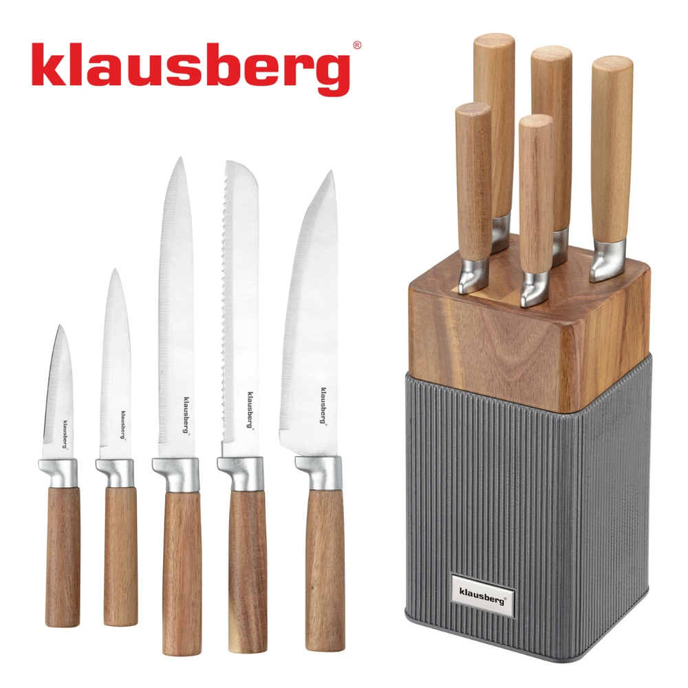 Rinkinys 6 dalių peilių rinkinys su akacijos blokeliu, nerūdijančio plieno, Klausberg, kb-7983