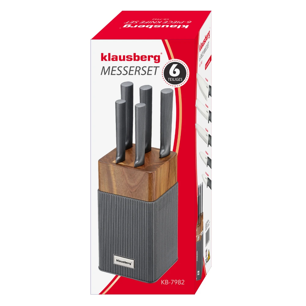 Rinkinys 6 dalių peilių rinkinys su akacijos blokeliu, nerūdijančio plieno, Klausberg, kb-7982