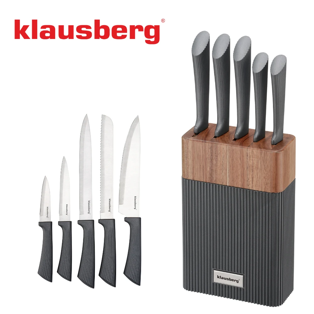 Rinkinys 6 dalių peilių rinkinys su akacijos blokeliu, nerūdijančio plieno, Klausberg, kb-7979