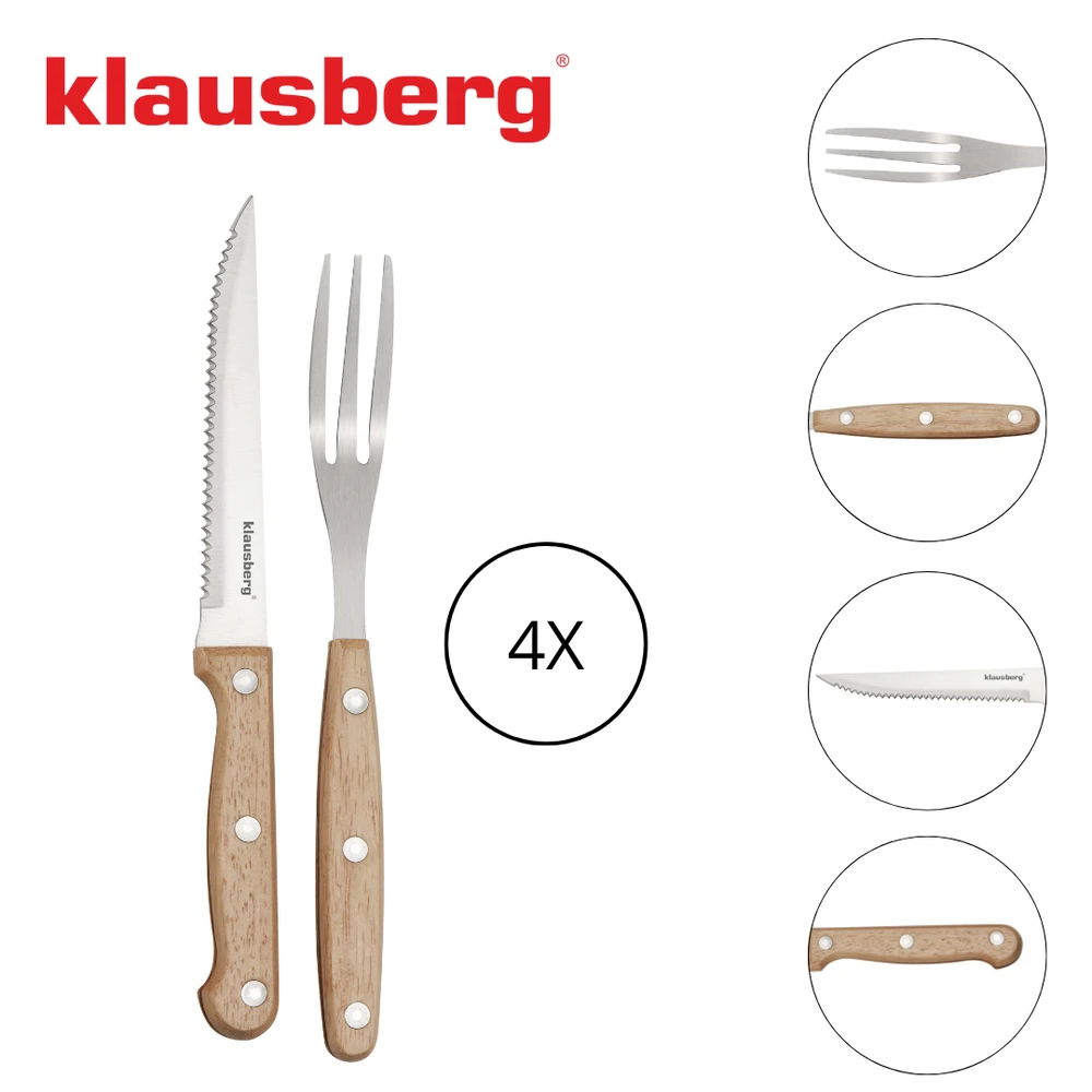 Rinkinys 8 dalių kepsnių ir barbekiu rinkinys, nerūdijantis plienas, mediena, Klausberg, kb-7976