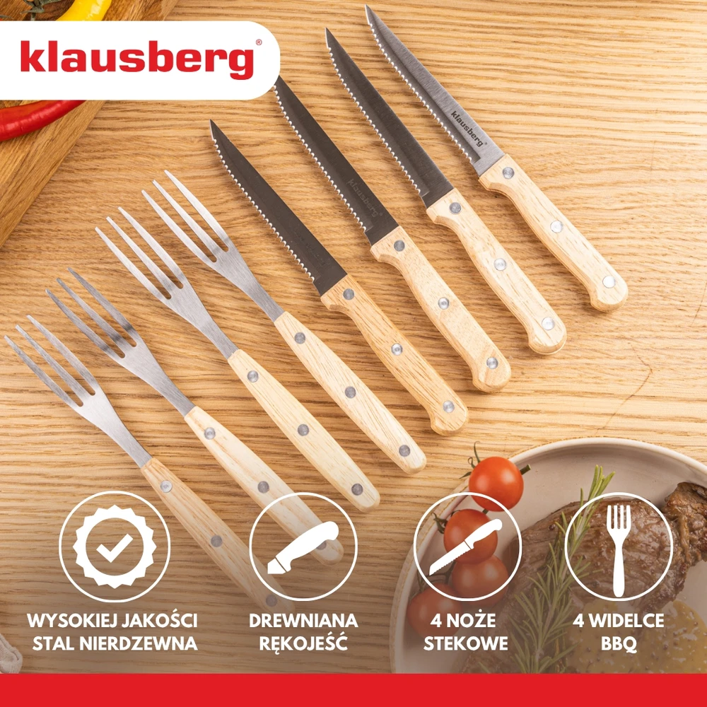 Rinkinys 8 dalių kepsnių ir barbekiu rinkinys, nerūdijantis plienas, mediena, Klausberg, kb-7976