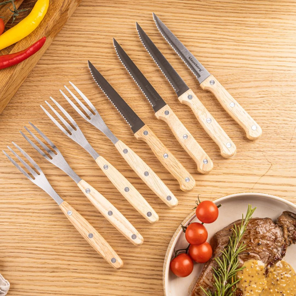 Rinkinys 8 dalių kepsnių ir barbekiu rinkinys, nerūdijantis plienas, mediena, Klausberg, kb-7976