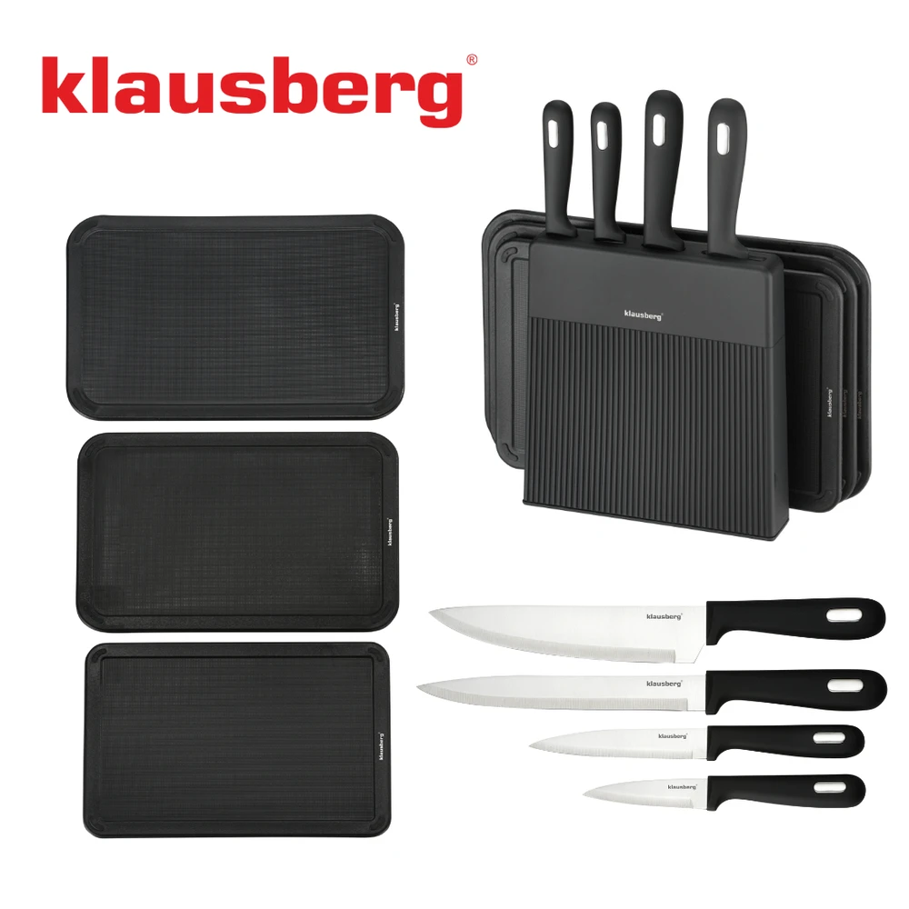 Rinkinys 8 dalių peilių ir pjaustymo lentelių rinkinys su organizatoriumi, juodas, nerūdijantis plienas, Klausberg, kb-7980