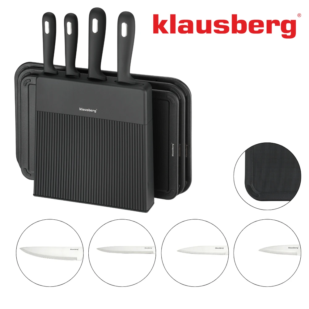 Rinkinys 8 dalių peilių ir pjaustymo lentelių rinkinys su organizatoriumi, juodas, nerūdijantis plienas, Klausberg, kb-7980