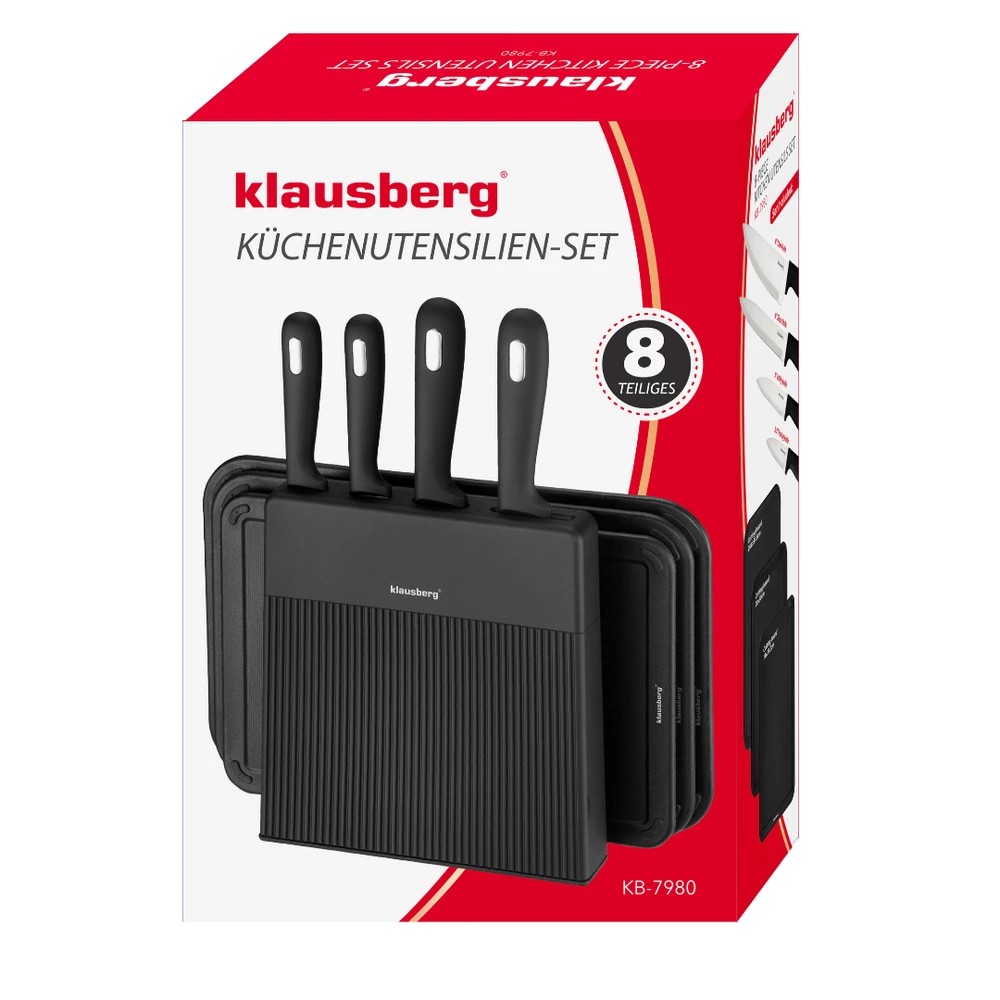 Rinkinys 8 dalių peilių ir pjaustymo lentelių rinkinys su organizatoriumi, juodas, nerūdijantis plienas, Klausberg, kb-7980