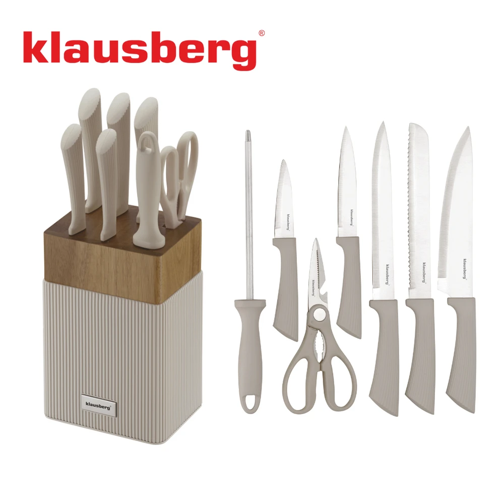 Rinkinys 8 dalių peilių rinkinys su akacijos blokeliu, nerūdijančio plieno, Klausberg, kb-7984