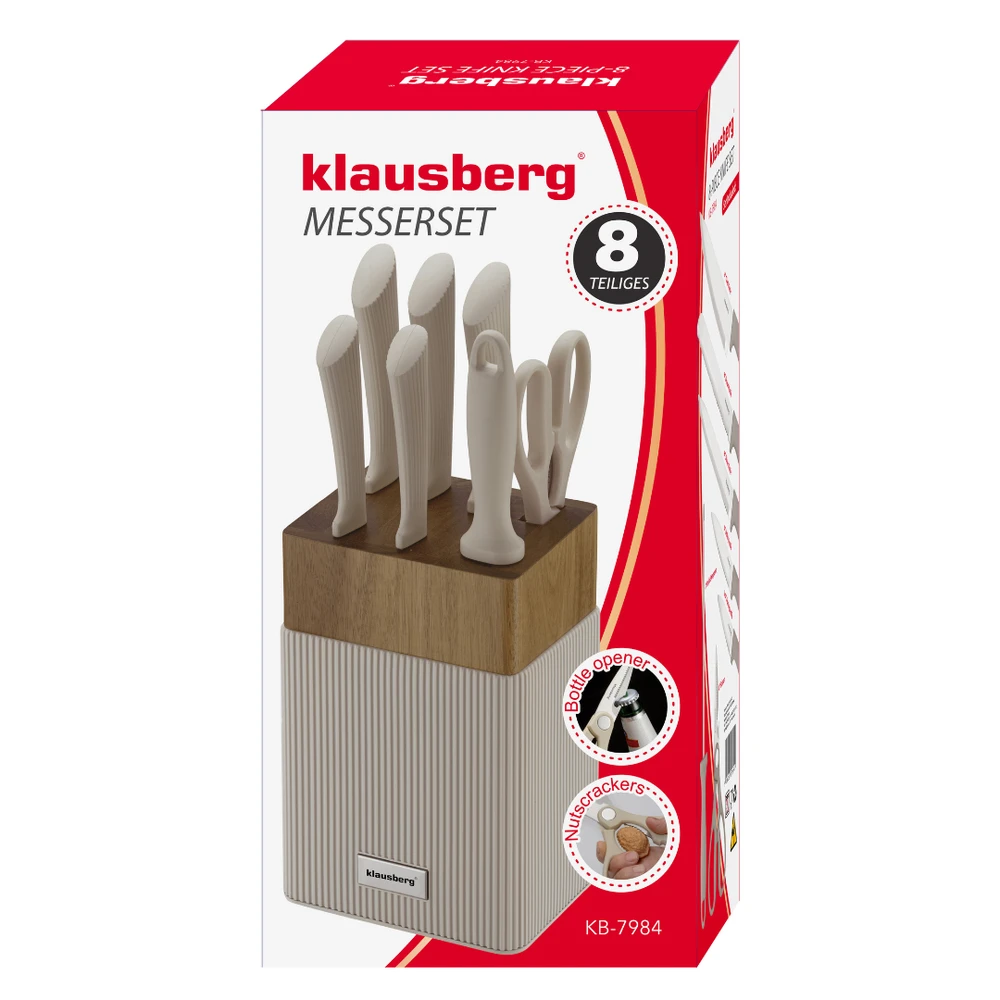 Rinkinys 8 dalių peilių rinkinys su akacijos blokeliu, nerūdijančio plieno, Klausberg, kb-7984