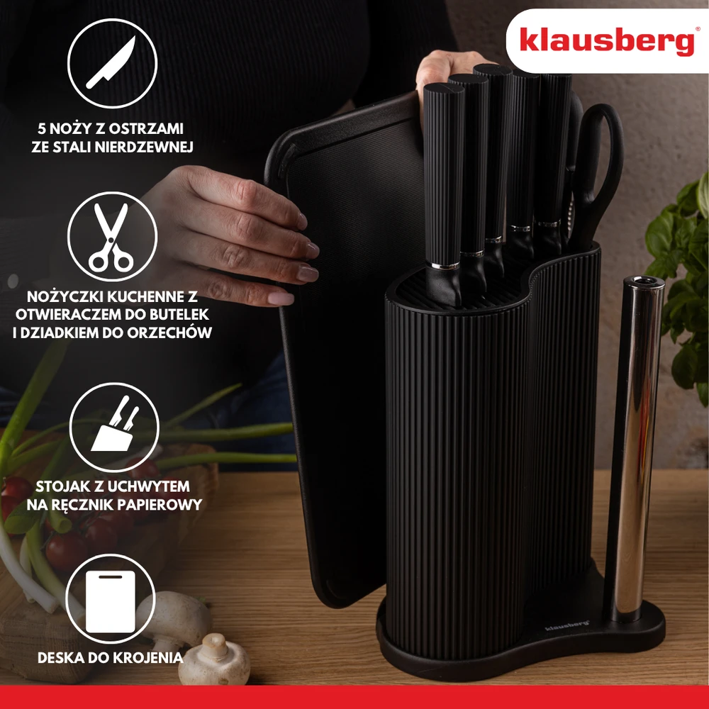 Rinkinys 8 dalių peilių rinkinys su stovu, juodas, nerūdijantis plienas, Klausberg, kb-7977