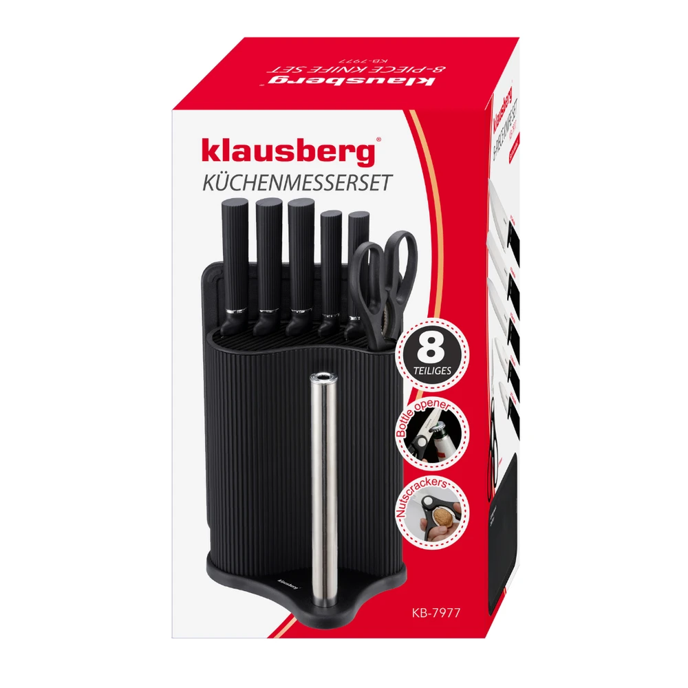 Rinkinys 8 dalių peilių rinkinys su stovu, juodas, nerūdijantis plienas, Klausberg, kb-7977