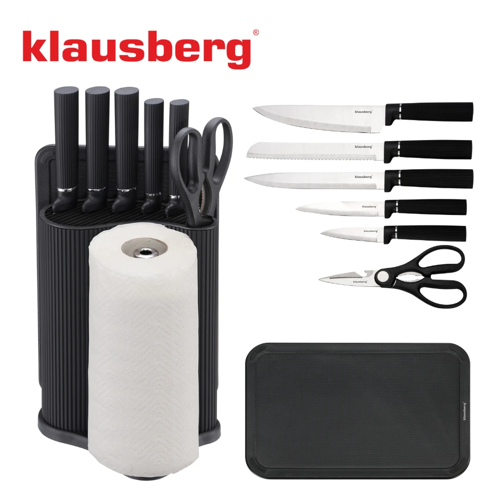 Rinkinys 8 dalių peilių rinkinys su stovu, juodas, nerūdijantis plienas, Klausberg, kb-7977