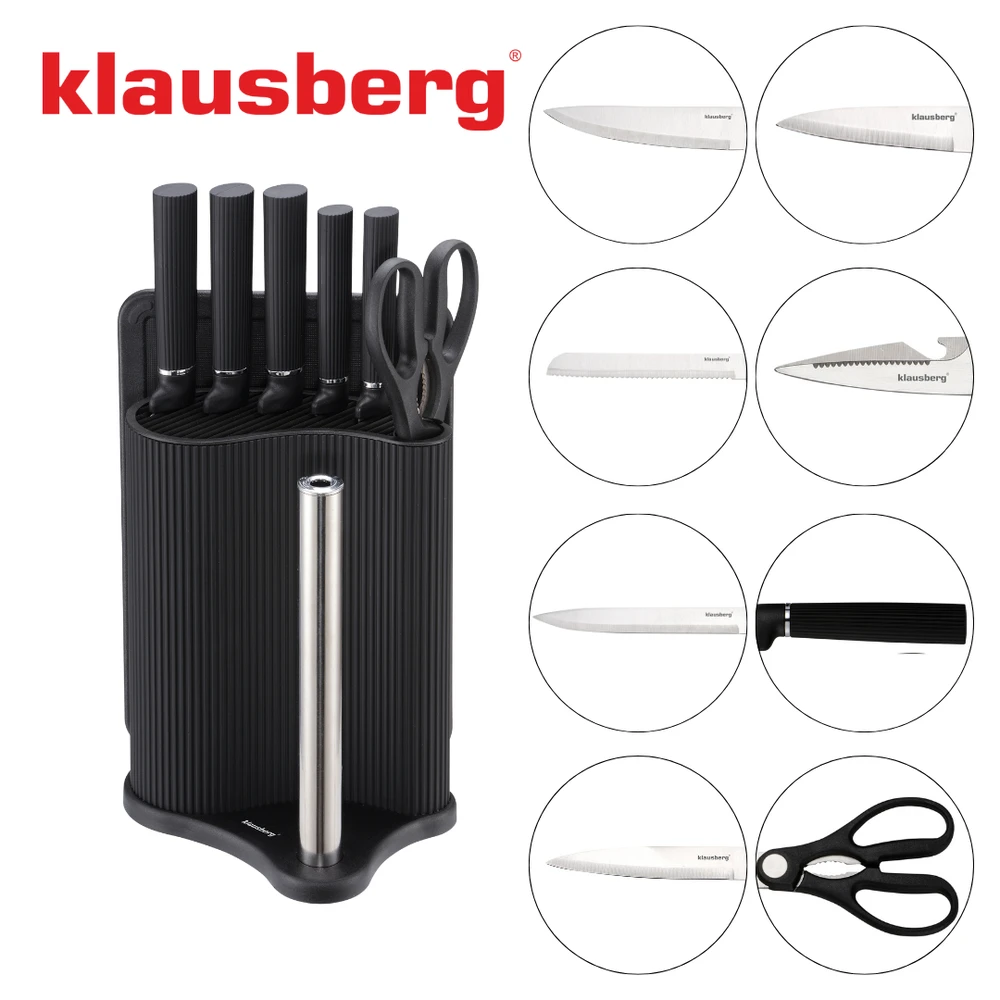 Rinkinys 8 dalių peilių rinkinys su stovu, juodas, nerūdijantis plienas, Klausberg, kb-7977