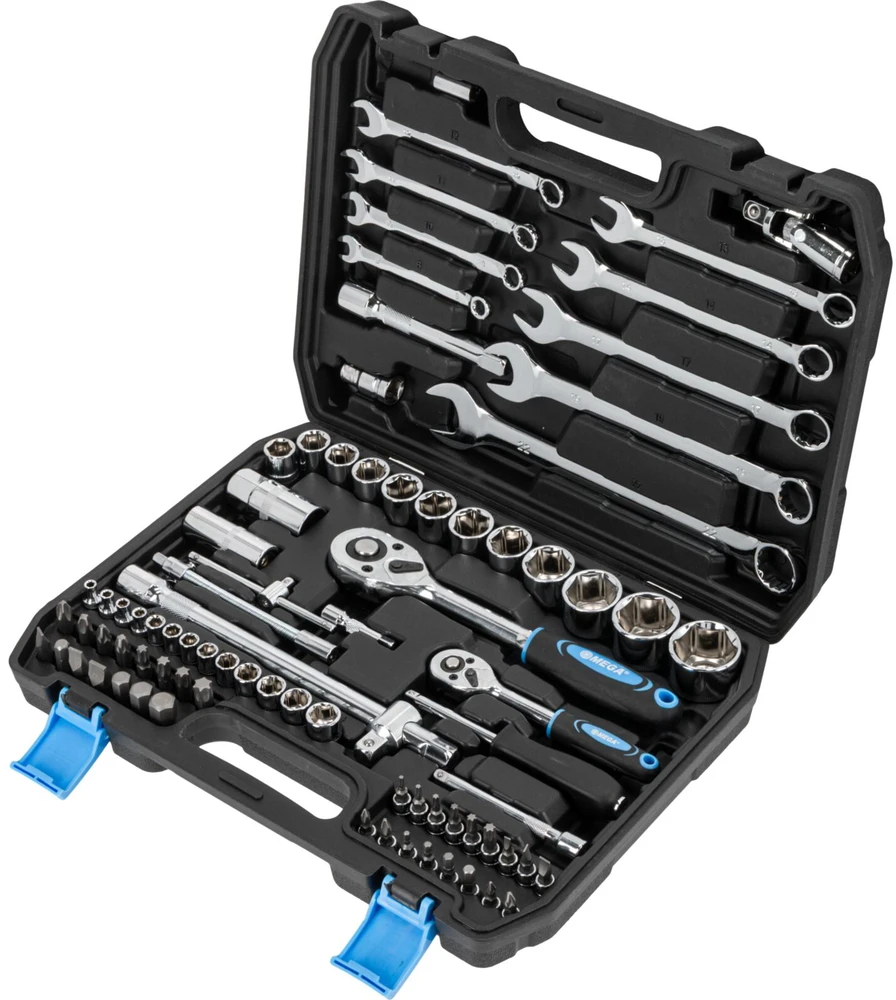 Mega Rinkinys 82 galvučių rinkinys 1/2", 1/4", 4-32 mm su plokščiu raktu 8-22 mm