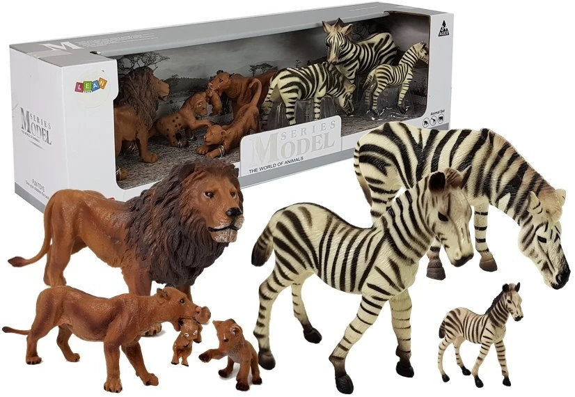 Lean Toys Afrikos laukinių gyvūnų figūrėlių rinkinys LeanToys liūtų ir zebrų šeimos