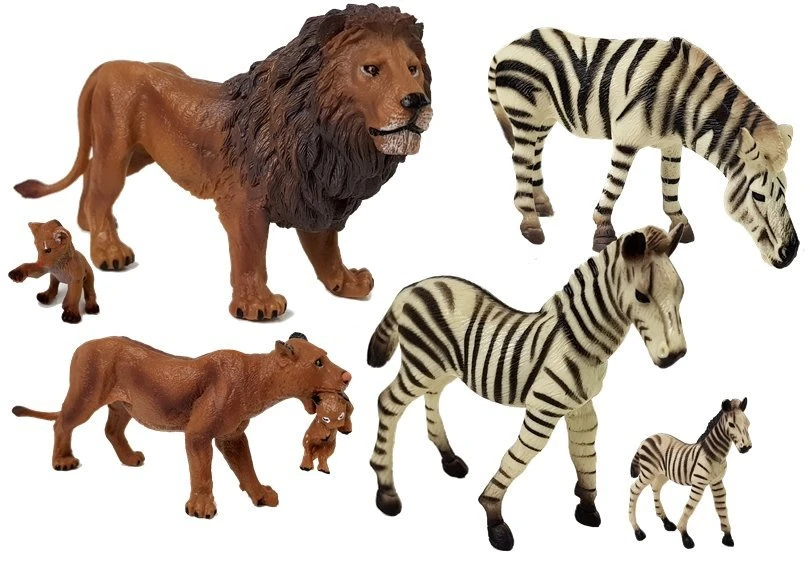 Lean Toys Afrikos laukinių gyvūnų figūrėlių rinkinys LeanToys liūtų ir zebrų šeimos
