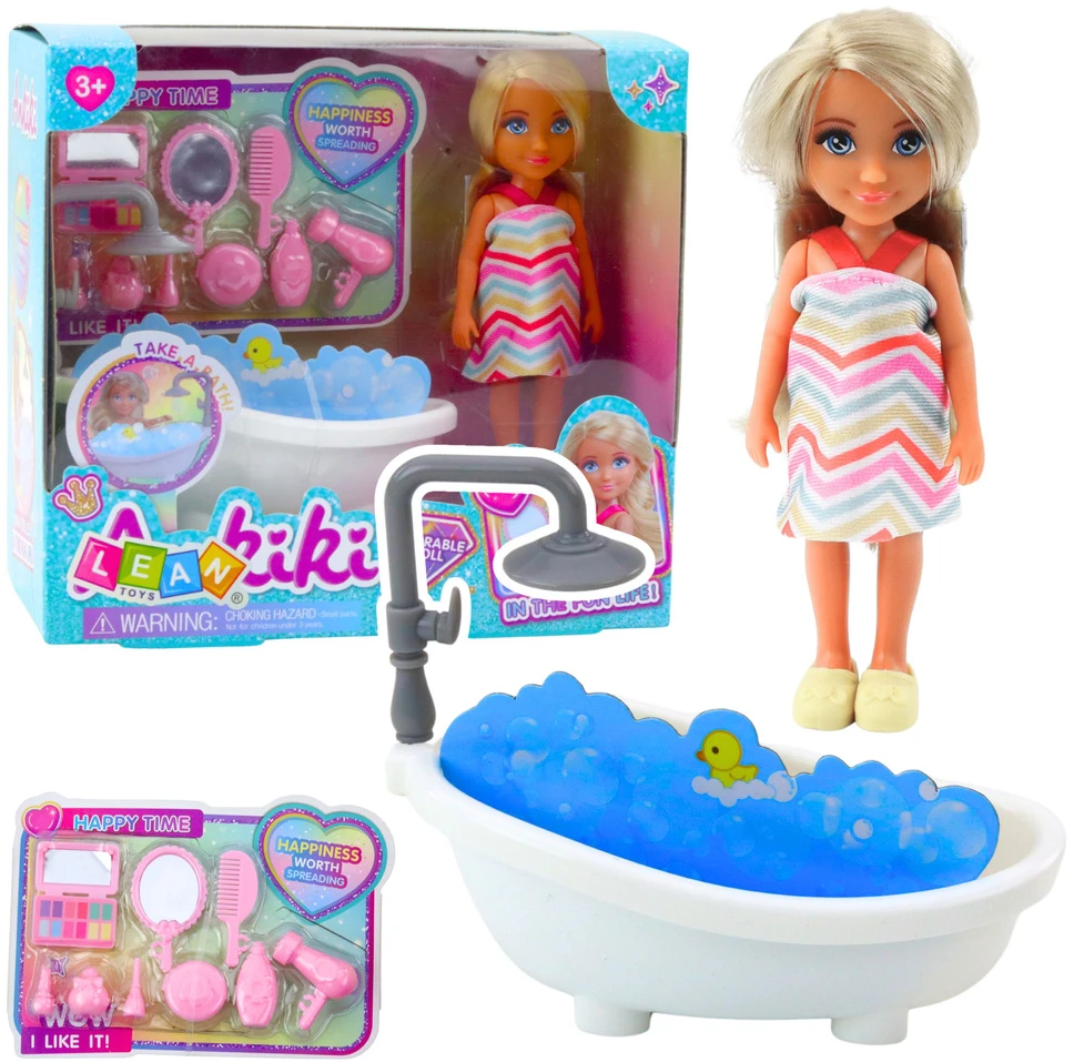 Lean Toys Lėlės rinkinys su vonia ir priežiūros priedais Ankiki