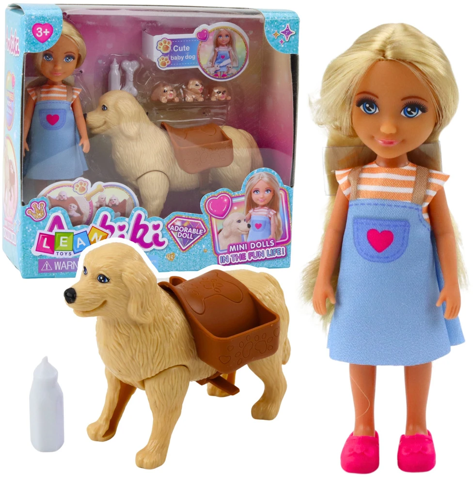 Lean Toys Lėlė su šunimi ir šuniukais, 13 cm