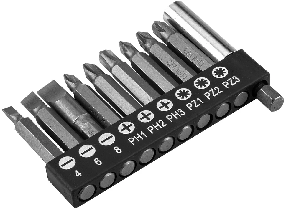 Zestaw Rinkinys Antgalių rinkinys SL4/6/8, PH1/2/3, PZ1/2/3 x 50 mm, su magnetiniu laikikliu 60 mm, 10 vnt.