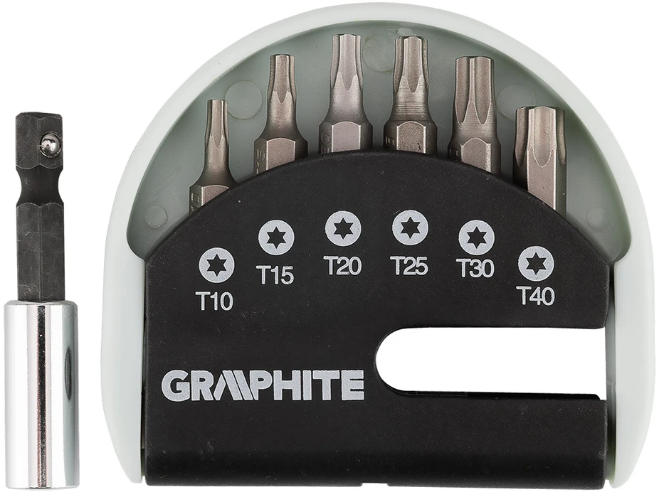 Graphite Rinkinys Atsuktuvų antgalių rinkinys T10, T15, T20, T25, T30, T40 su laikikliu, 7 vnt.
