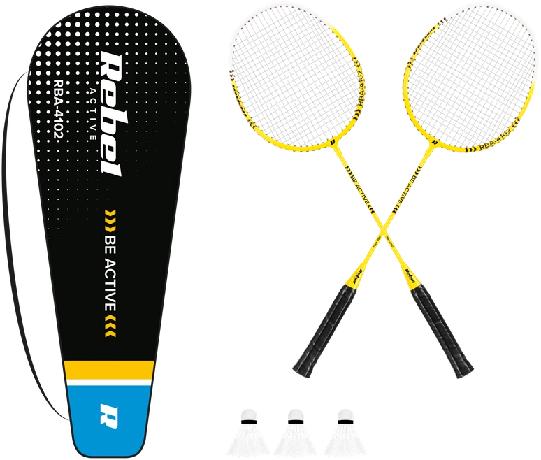 Geltonos badmintono raketės su dėklu ir šaudyklėmis