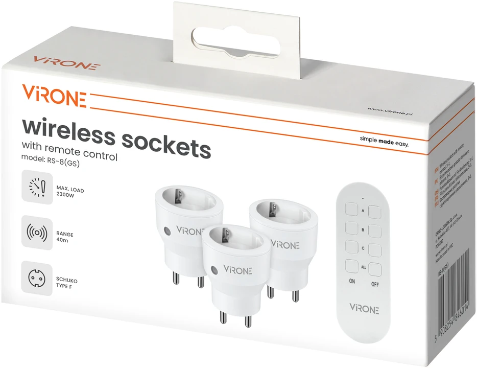 Orno Rinkinys Belaidžių MINI Schuko lizdų rinkinys, valdomas nuotoliniu būdu 3+1, 2300 W