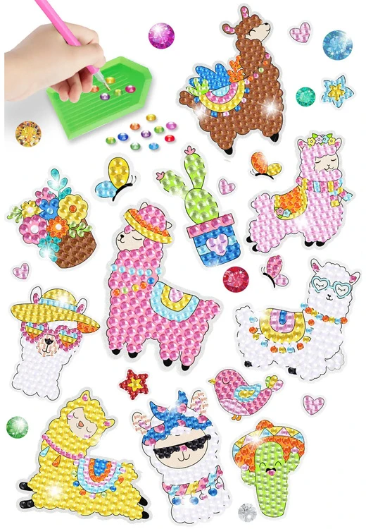 Lean Toys Deimantų siuvinėjimo lipukų rinkinys Llamas Animals Mosaic Diamond Embroidery Sticker Set