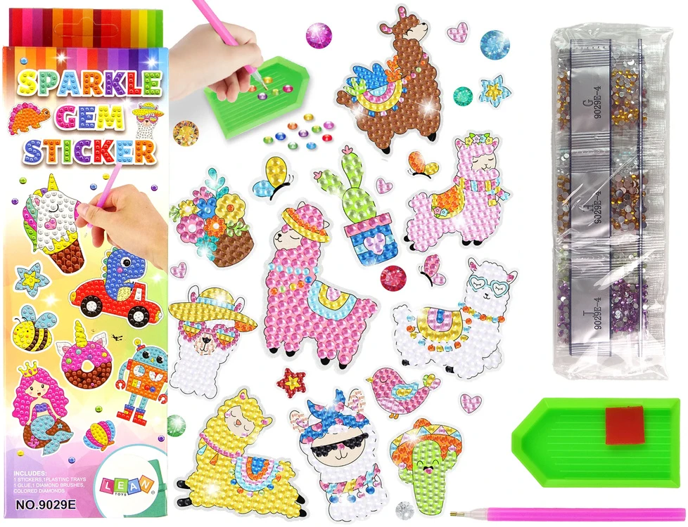 Lean Toys Deimantų siuvinėjimo lipukų rinkinys Llamas Animals Mosaic Diamond Embroidery Sticker Set