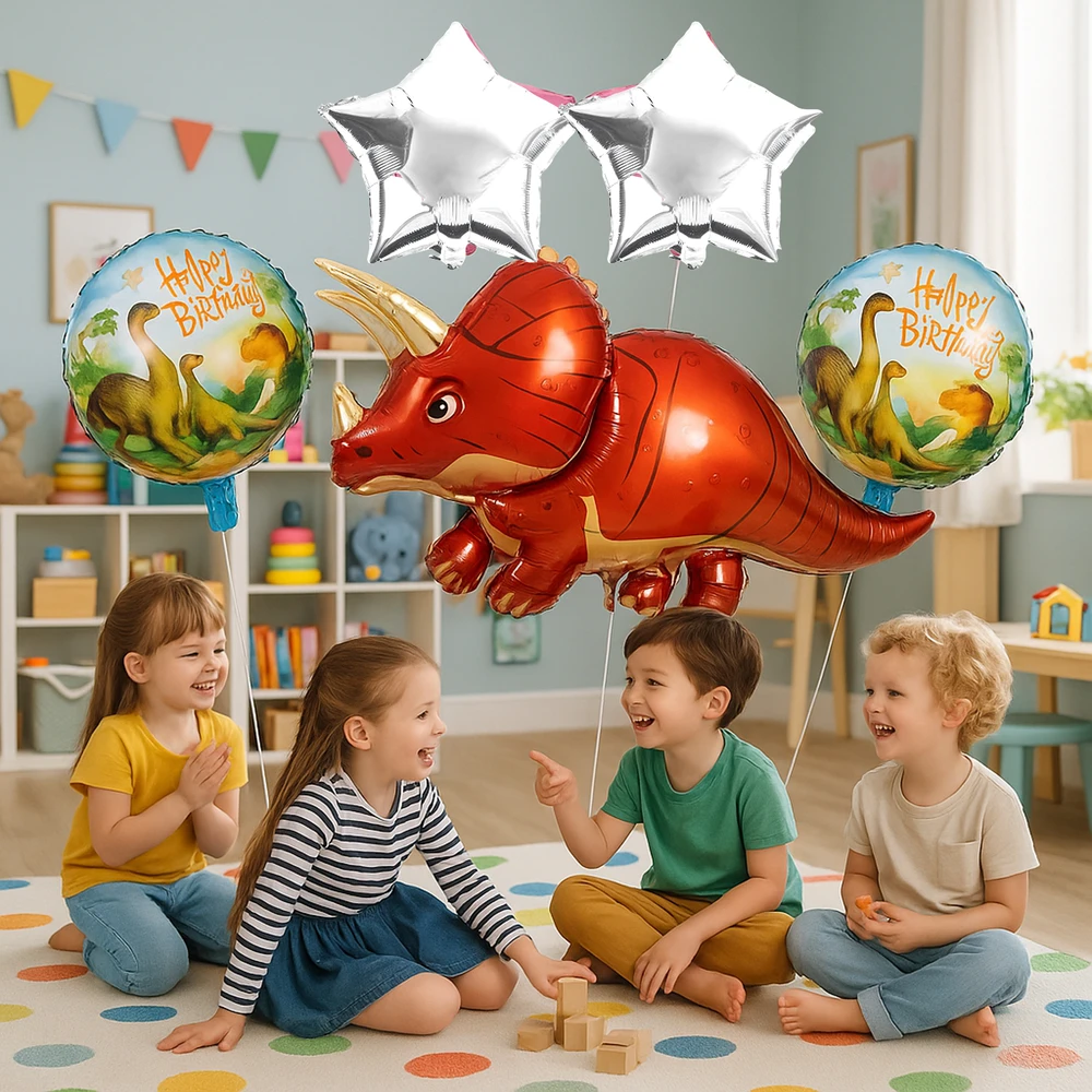 Zestaw Rinkinys Dinozaurų gimtadienio balionų rinkinys gimtadieniams, vakarėliams, 5 vnt.