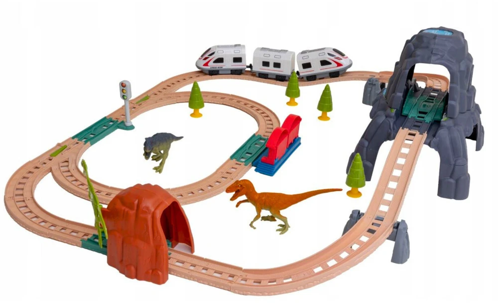 Lean Toys Elektrinis traukinys su dinozaurais, šviesomis ir garsais 76 cm