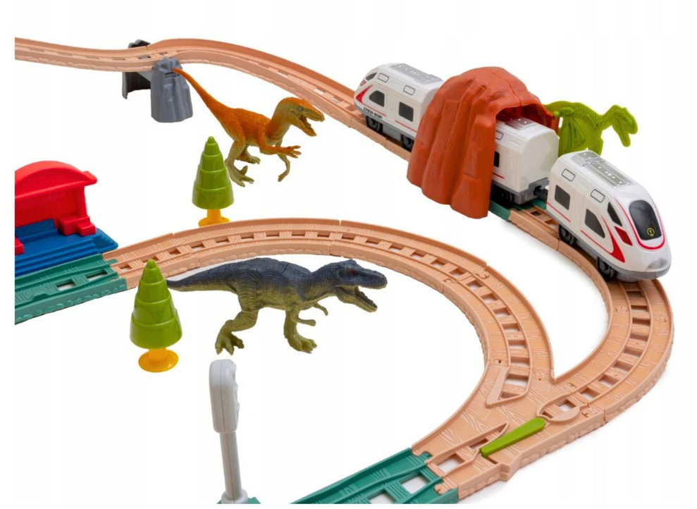 Lean Toys Elektrinis traukinys su dinozaurais, šviesomis ir garsais 76 cm