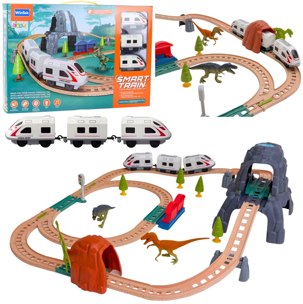 Lean Toys Elektrinis traukinys su dinozaurais, šviesomis ir garsais 76 cm