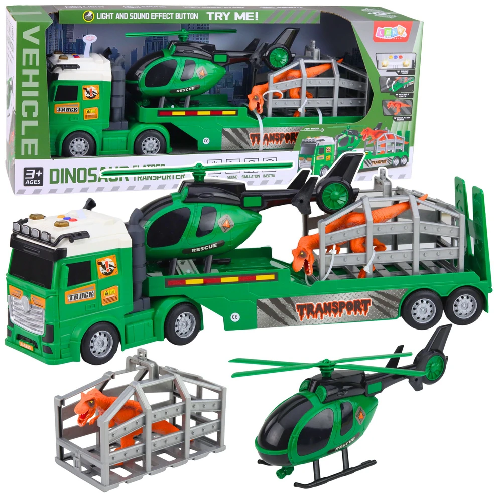 Lean Toys Dinozaurų transporto rinkinys žalias