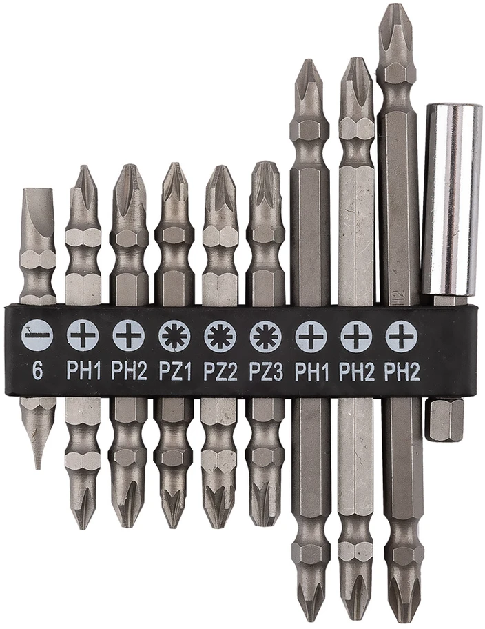 Zestaw Rinkinys Dvipusių antgalių rinkinys SL6, PH1x2, PH2x3, PZ1/2/3, su magnetiniu laikikliu 60 mm, 10 vnt.