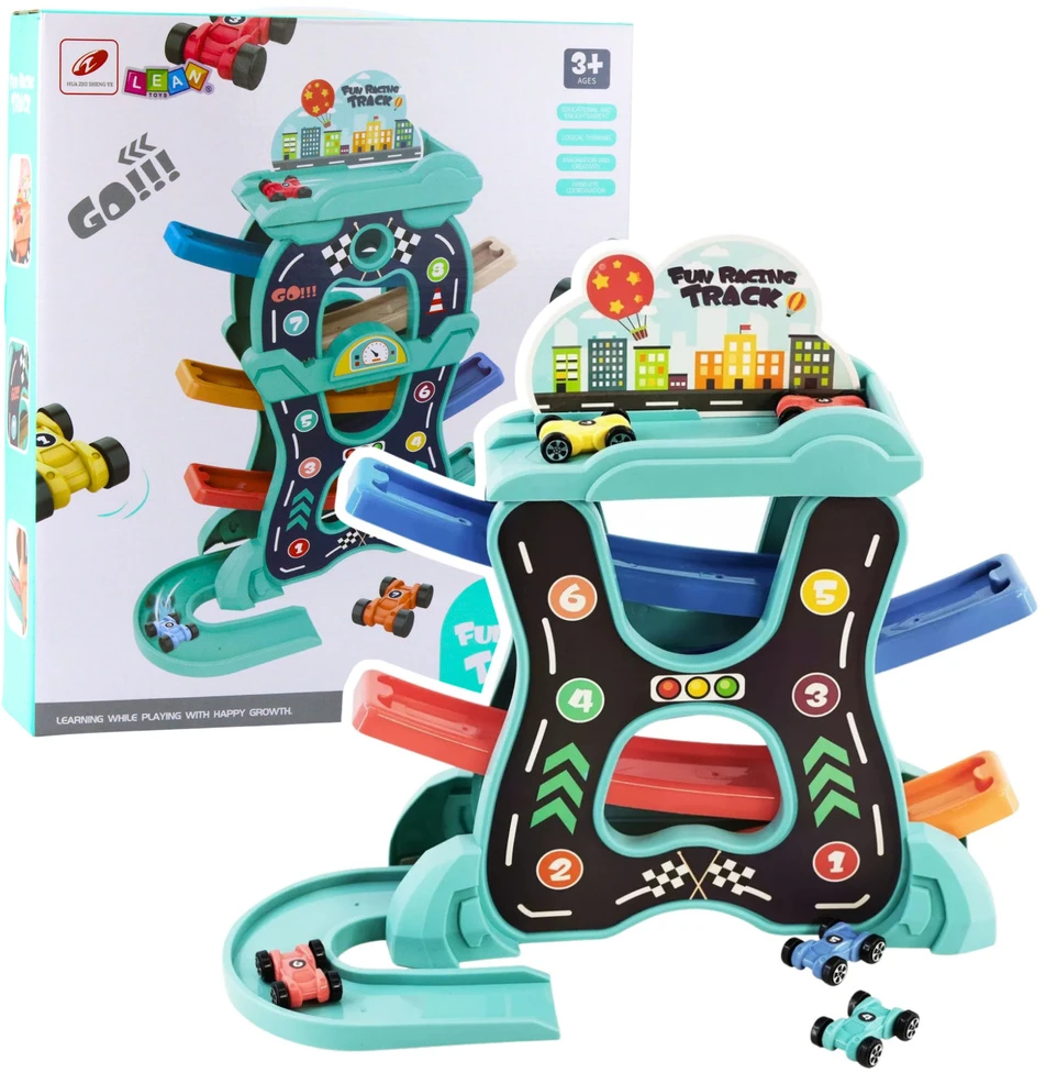 Lean Toys Rinkinys Edukacinis Rinkinys Automobilių Trasa Čiuožykla Trys Lygiai