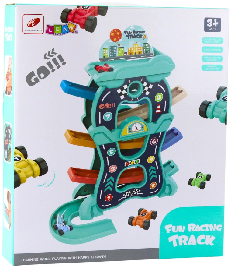Lean Toys Rinkinys Edukacinis Rinkinys Automobilių Trasa Čiuožykla Trys Lygiai