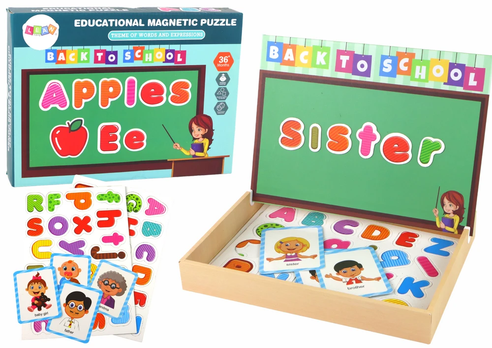 Edukacinis magnetinių kortelių rinkinys Lean Toys su rašymo ir piešimo lenta