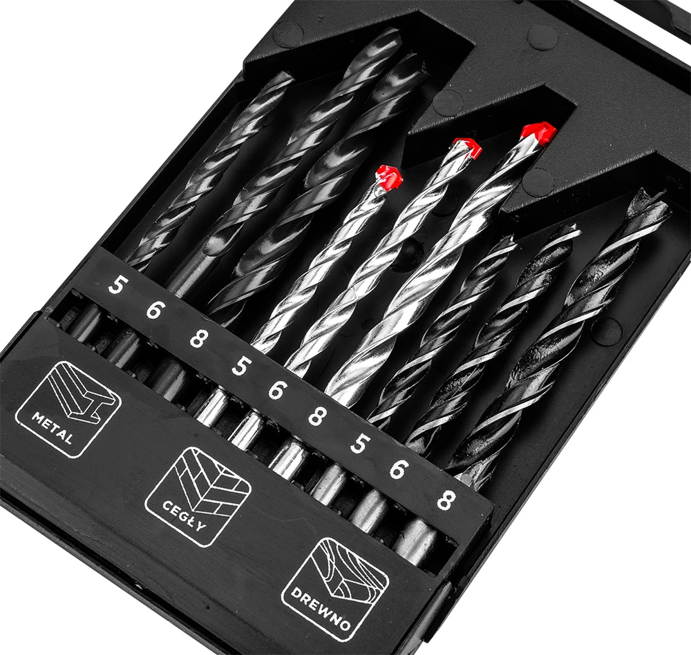 Grąžtas Graphite Rinkinys Grąžtų rinkinys metalui, medienai, plytoms: 5, 6, 8 mm, 9 vnt.