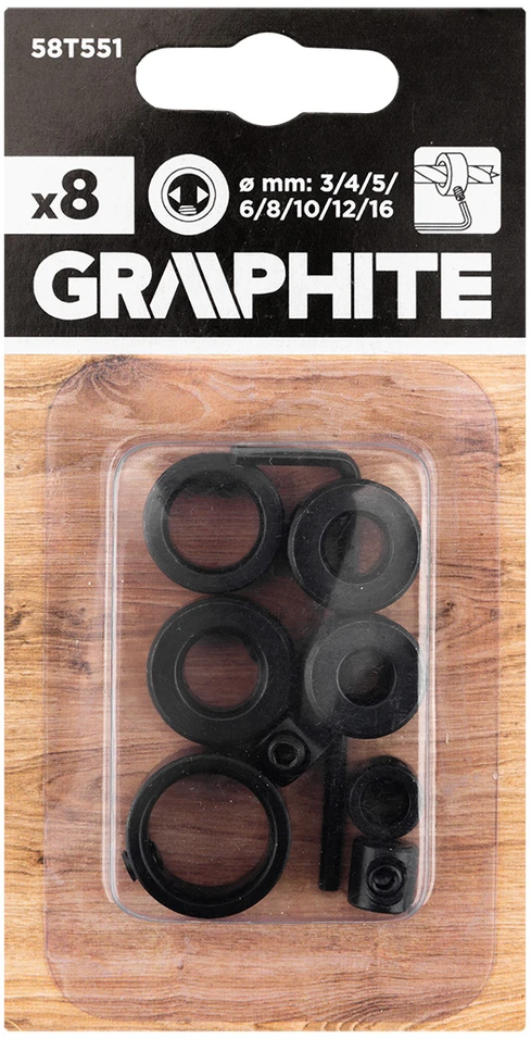 Graphite Rinkinys Gręžimo atramų rinkinys 3-16 mm grąžtams, 8 vnt.