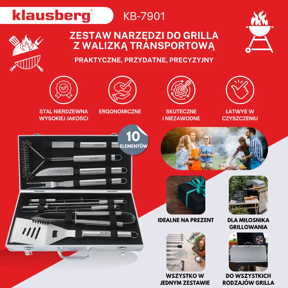 Rinkinys Grilio rinkinys, 10 dalių dėžutėje, nerūdijančio plieno, Klausberg, kb-7901