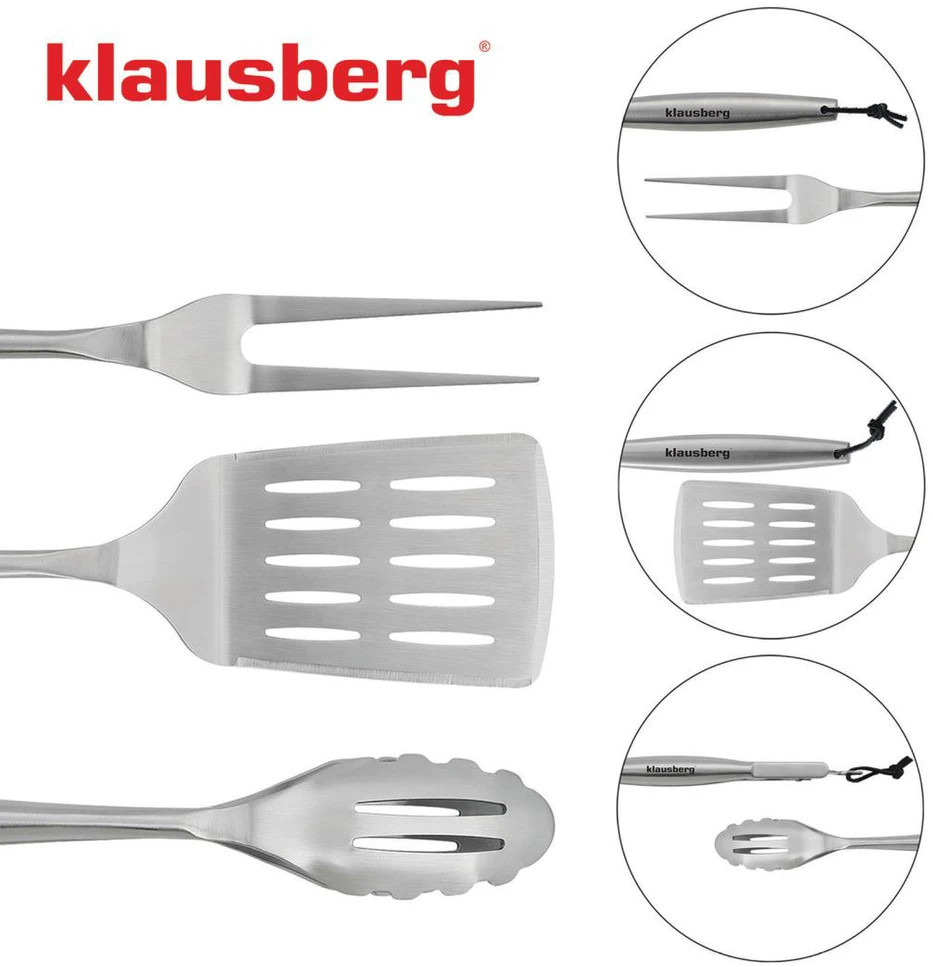 Rinkinys Grilio rinkinys, 3 dalys, nerūdijančio plieno, Klausberg, kb-7900