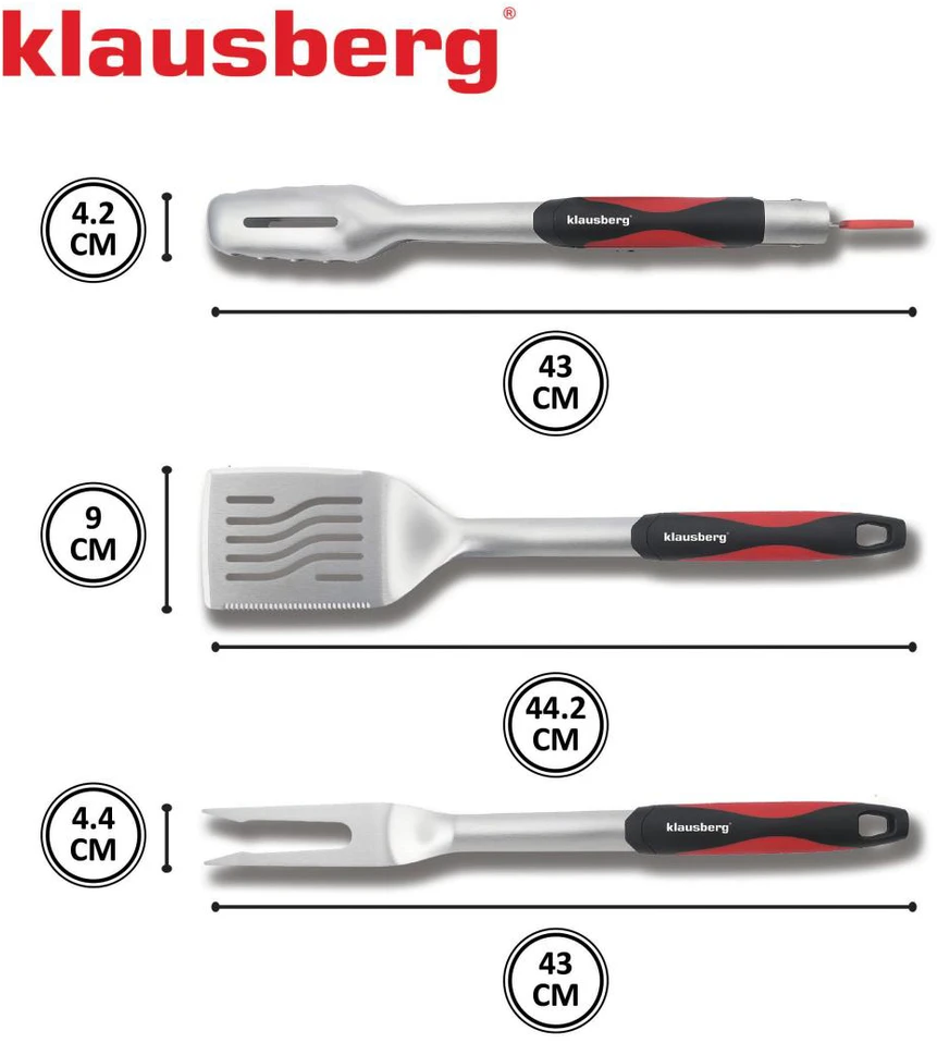 Rinkinys Grilio rinkinys, 3 dalys, nerūdijantis plienas, plastikinė rankena, Klausberg, kb-7899