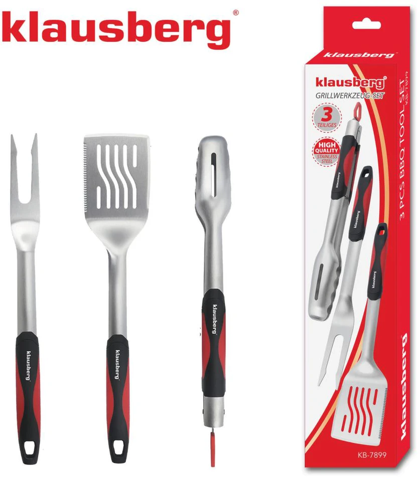 Rinkinys Grilio rinkinys, 3 dalys, nerūdijantis plienas, plastikinė rankena, Klausberg, kb-7899