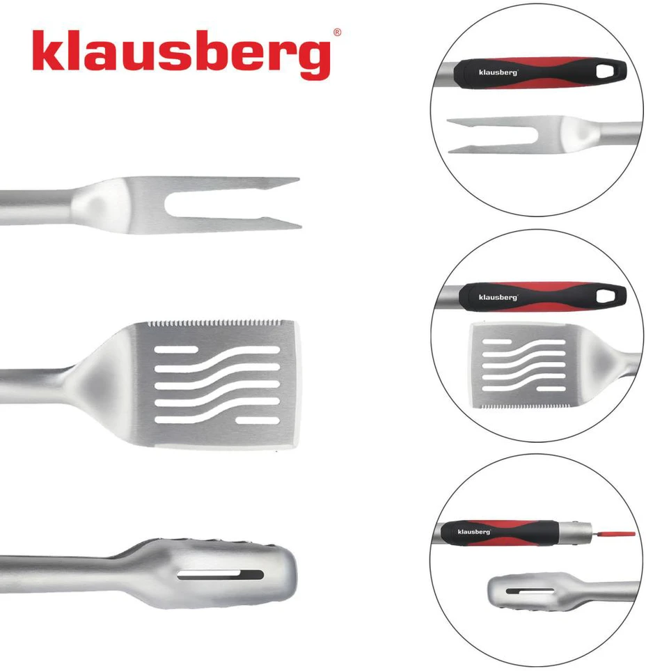 Rinkinys Grilio rinkinys, 3 dalys, nerūdijantis plienas, plastikinė rankena, Klausberg, kb-7899