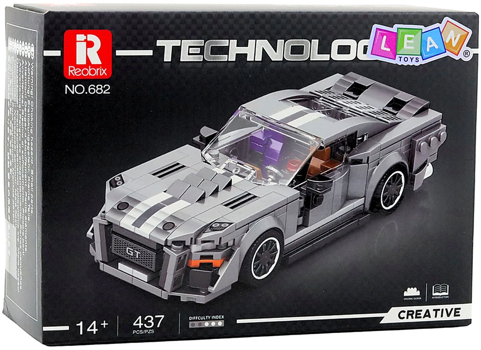 Lean Toys Konstruktorius GT500 automobilis 437 detalės pilkas
