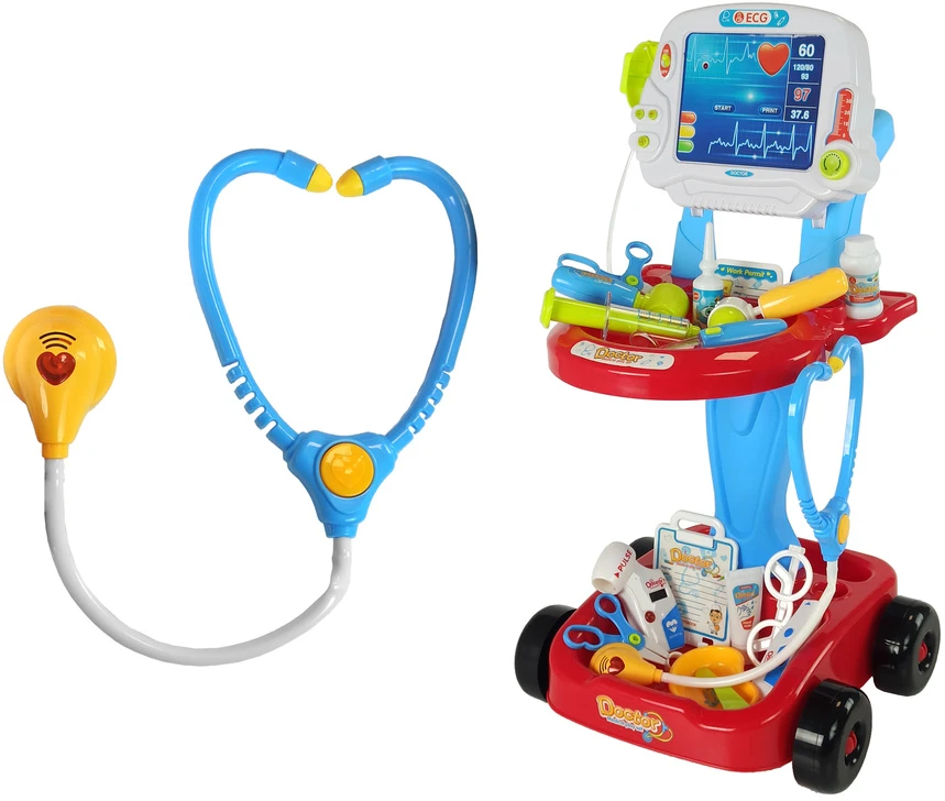 Lean Toys Žaislinis daktaro vežimėlis su priedais, mėlynas