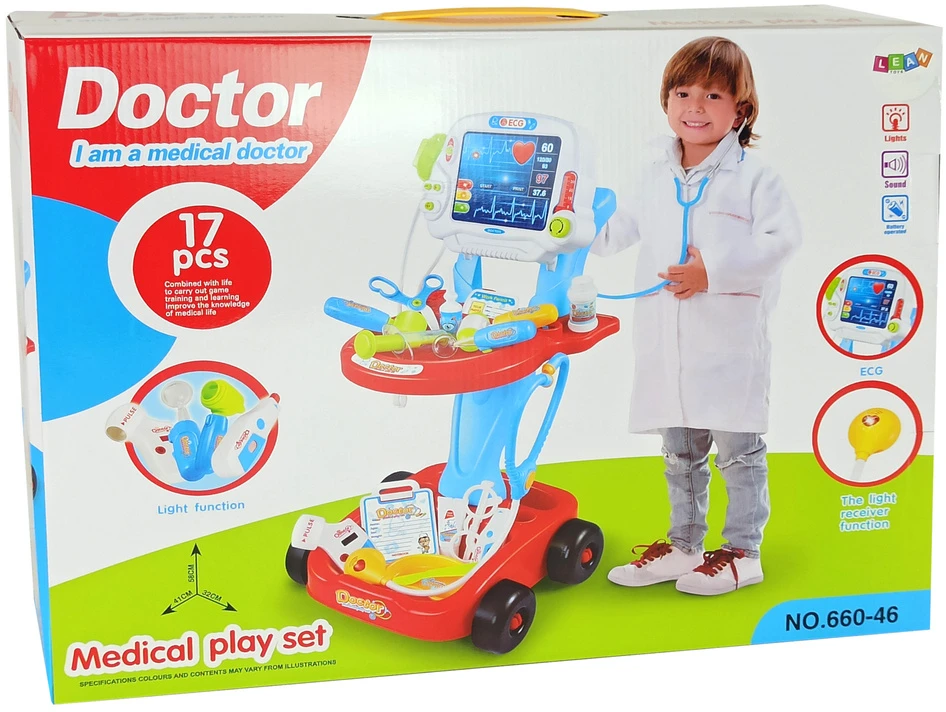 Lean Toys Žaislinis daktaro vežimėlis su priedais, mėlynas