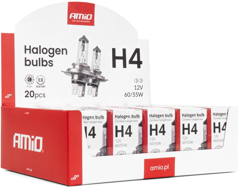 H4 halogeninės lemputės 12V 60/55W 20 vienetų pakuotė