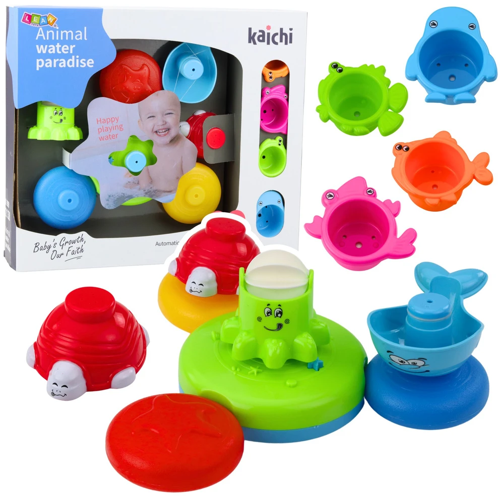 Lean Toys Interaktyvus vonios žaislų rinkinys su fontanu ir gyvūnais vaikams nuo 18 mėnesių